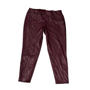 Tahari Sport Womens Burgundy Faux Leather Leggings 3X